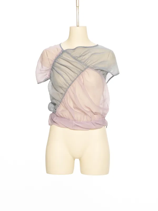 PS26 LIGHT BLUE COLOR BLOCK TWISTED SHEER BLOUSE