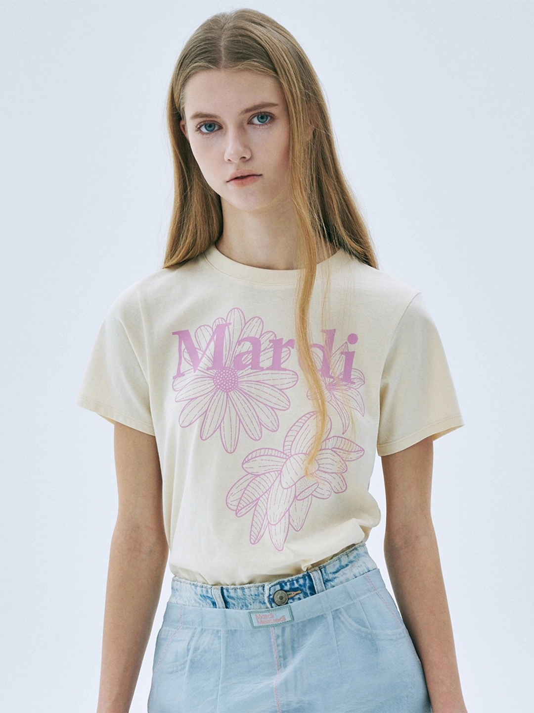 마르디 메크르디 SLIM TSHIRT TRIPLE FLOWER_BUTTER PINKLAVENDER 상품 이미지 2