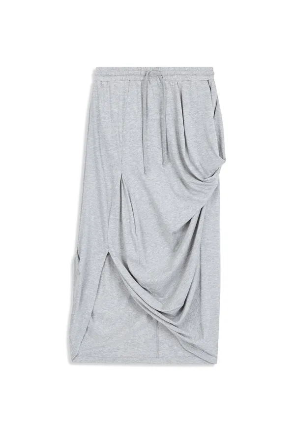 DRAPED COTTON SKIRT, GRAY