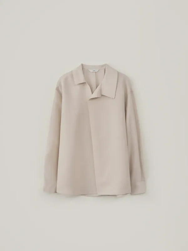 Diagonal Line Shirt Blouse - Cream