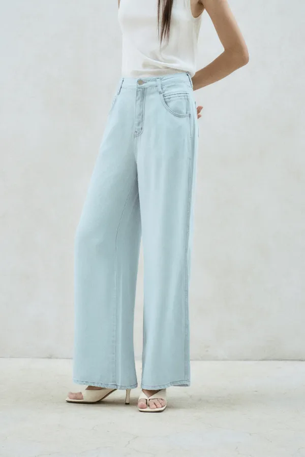 WIDE LEG DENIM PANTS ICE BLUE