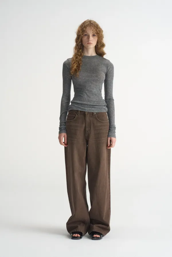 Sheer Tencel Long Sleeve Tee_Charcoal