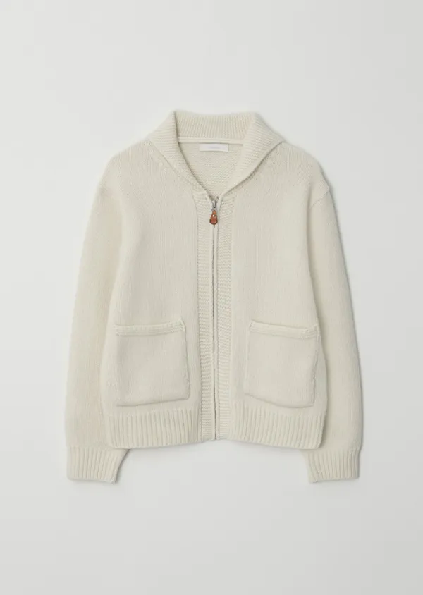 merino wool knit zip-up-cream