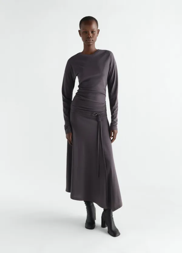 FLUID LONG-SLEEVE DRESS IN SILKY JERSEY CREPE