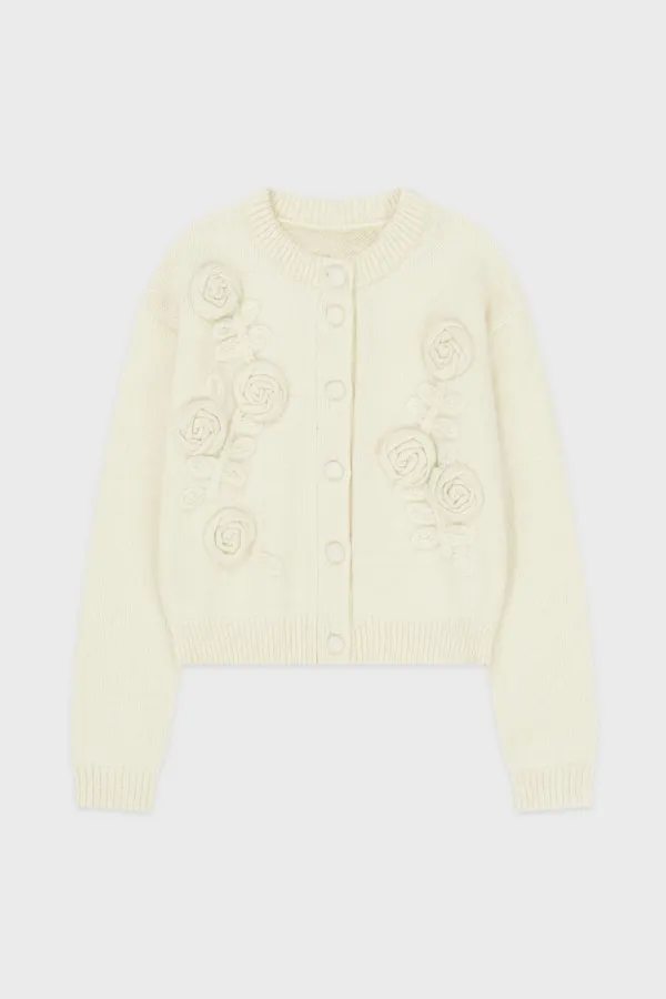 Rose Artwork Hairy Cardigan (Ivory)