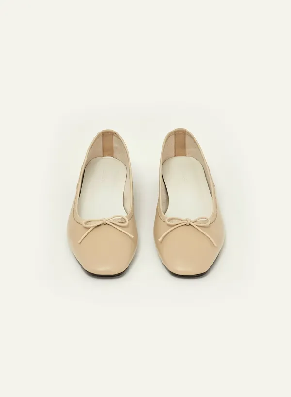 Marais Ribbon Leather Flat Beige