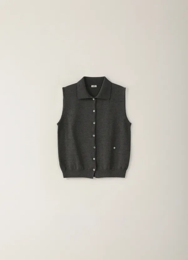 Paper Button Vest - Charcoal
