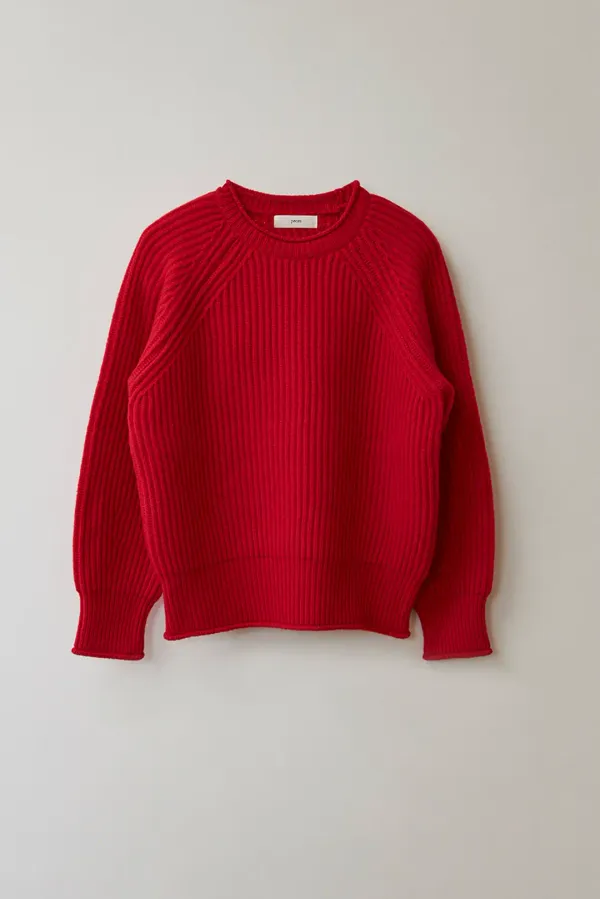 Full cardigan stitch knit (Red)