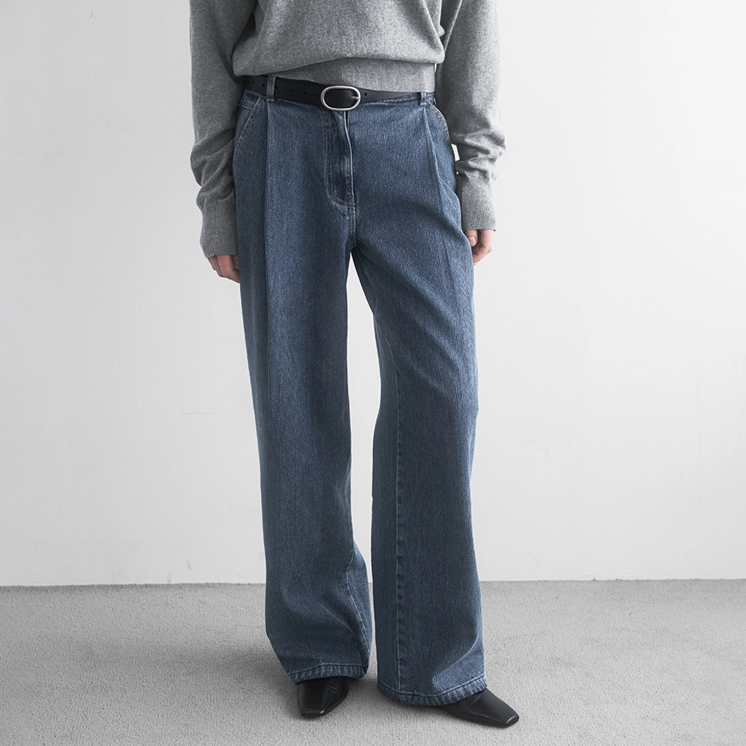 아뜰리에 나인 (PT-5739)TEXTURED TUCK DENIM PANTS 상품 이미지 1