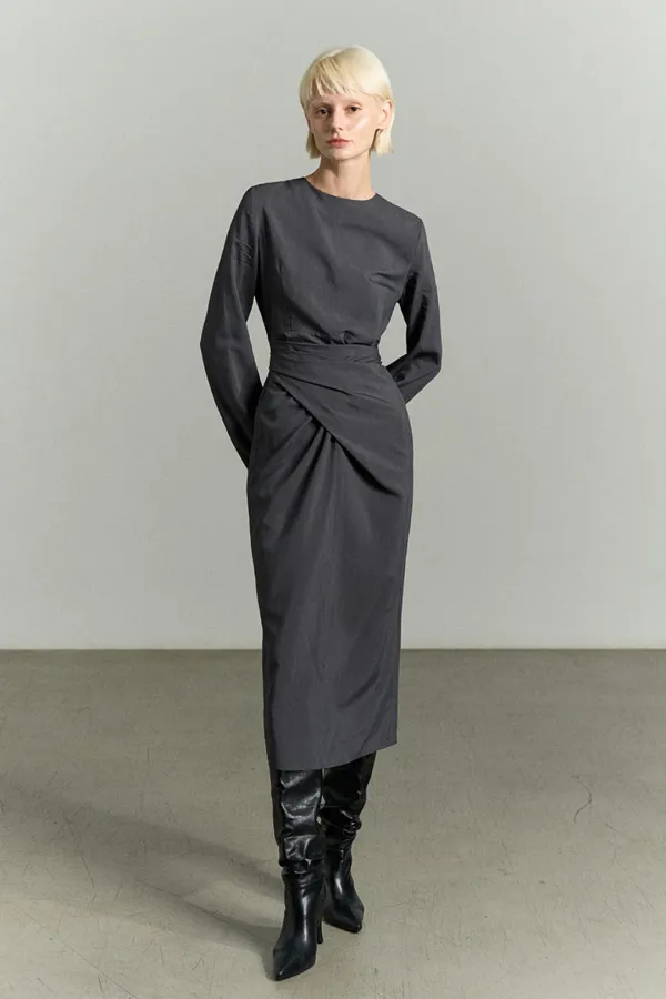 WRAP WAIST MIDI DRESS