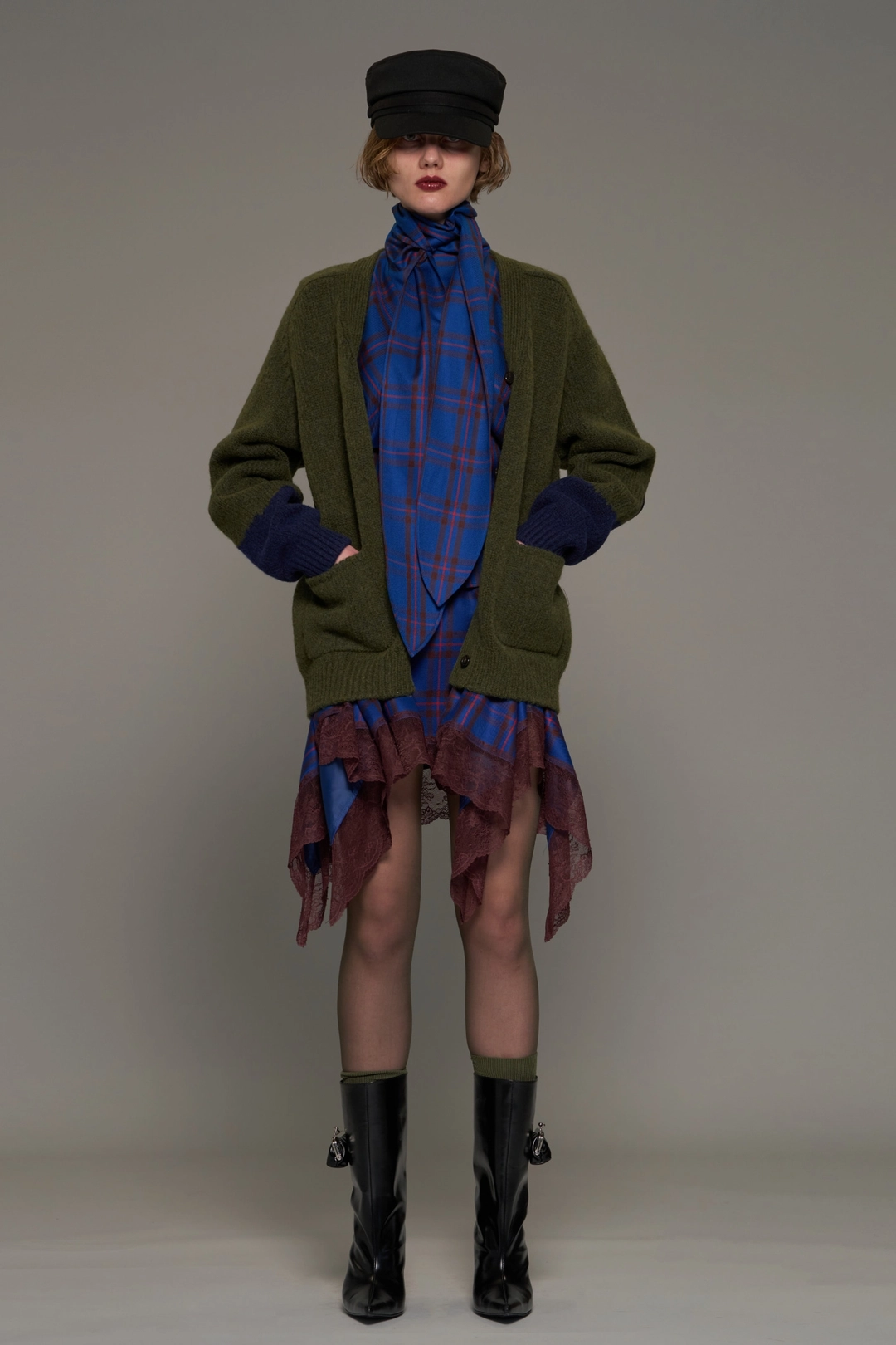 푸쉬버튼 FW26 KHAKI COLOR BLOCK CARDIGAN 상품 이미지 1