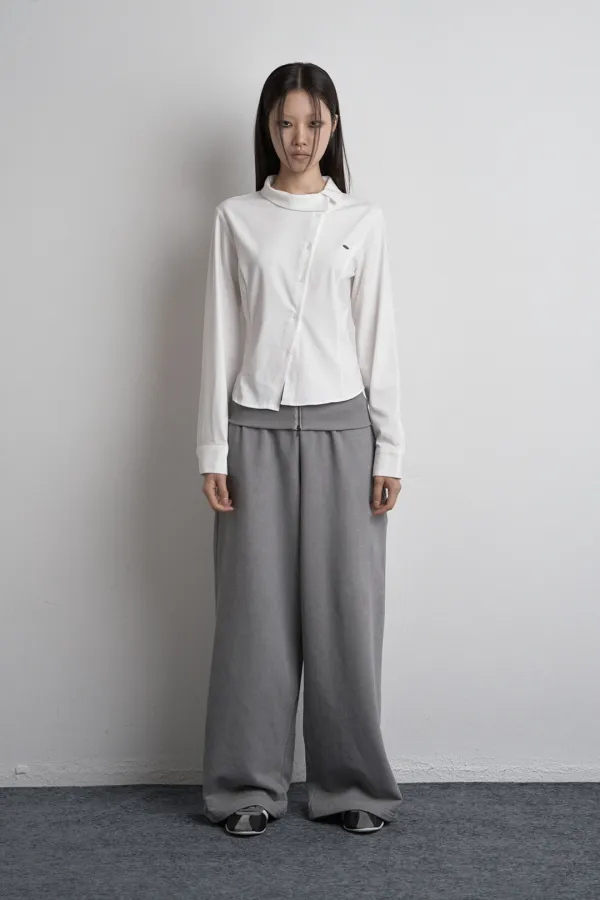 FOLD ZIPPER WIDE SWEATPANTS GRAY