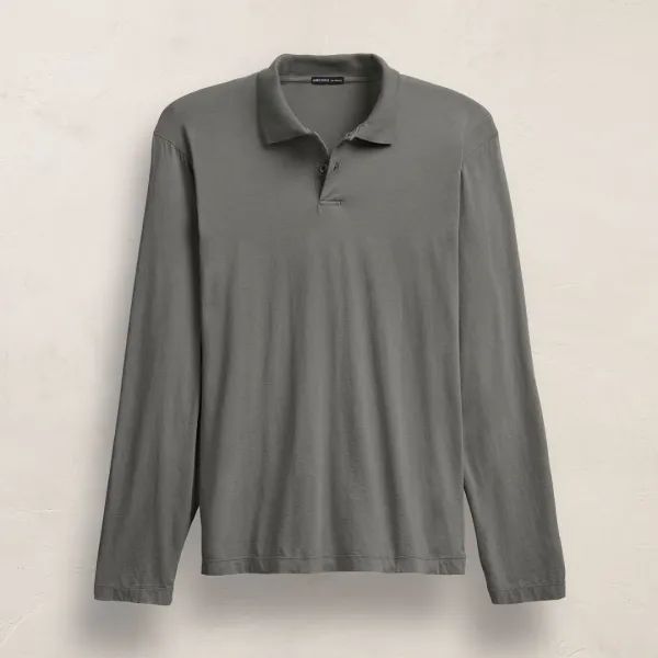 Luxe Lotus Jersey Long Sleeve Polo - Granite