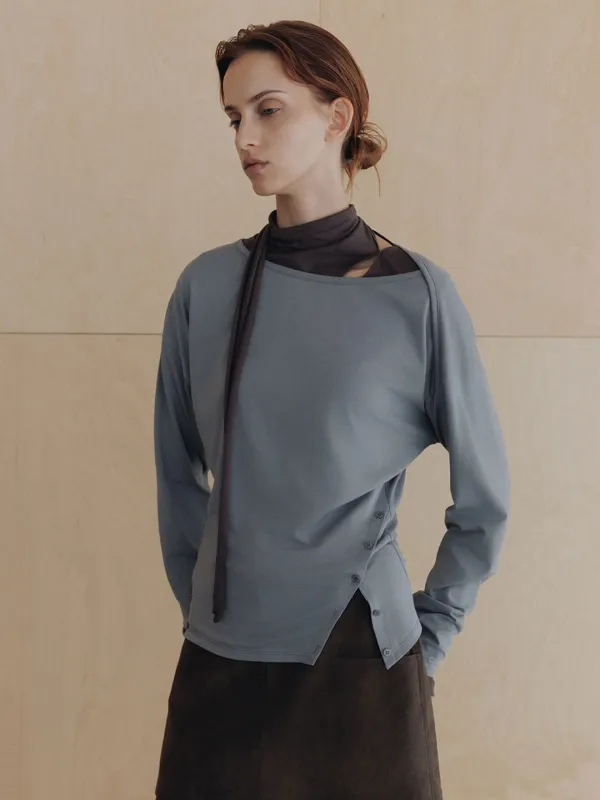 Loose Fit Side Button Jersey Top SW6AE888_2color