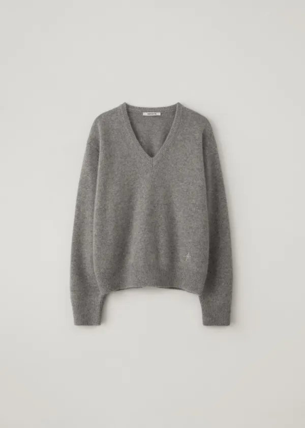 [Fox/Raccoon] Kitten V-neck knit (veil gray)