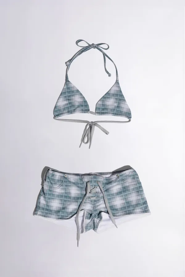 Ombre Plaid Microkini Blue Gray