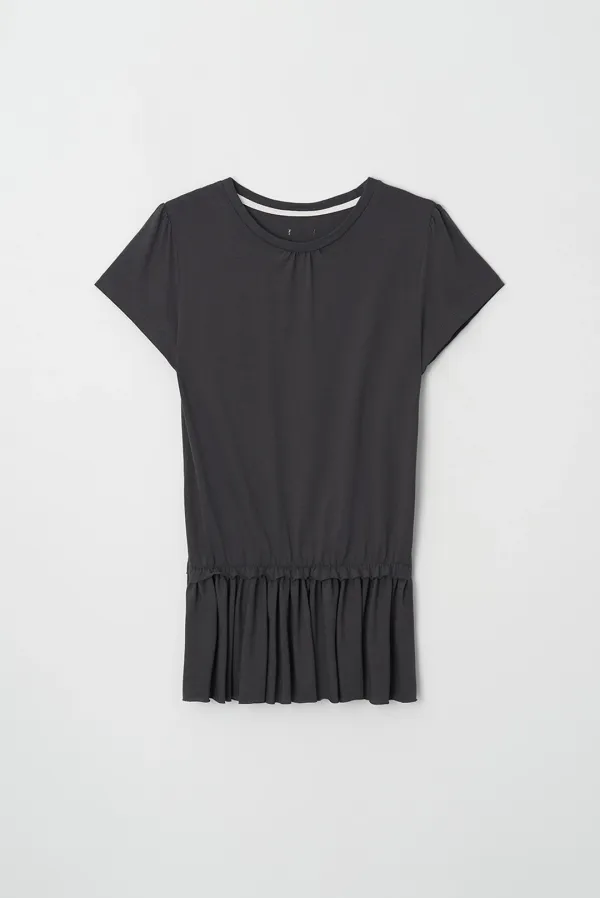 shirring long tee - charcoal