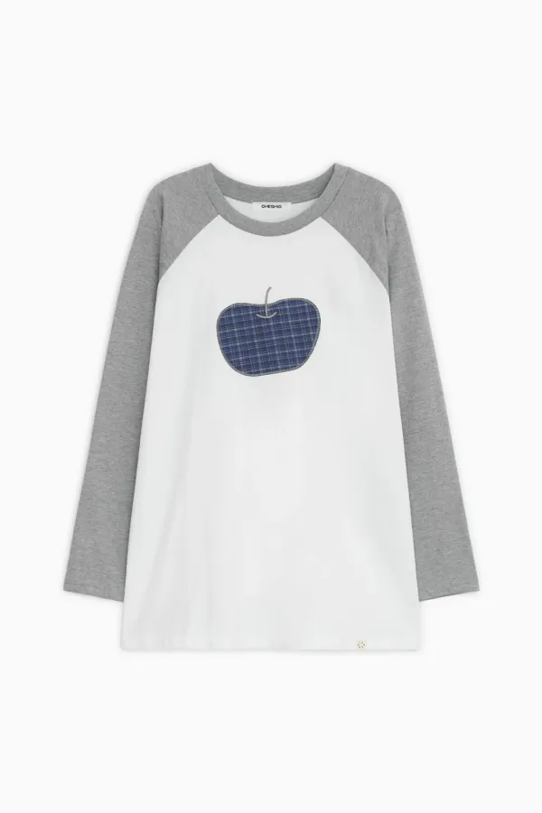 APPLE RAGLAN OVER FIT LONG SLEEVE, WHITE