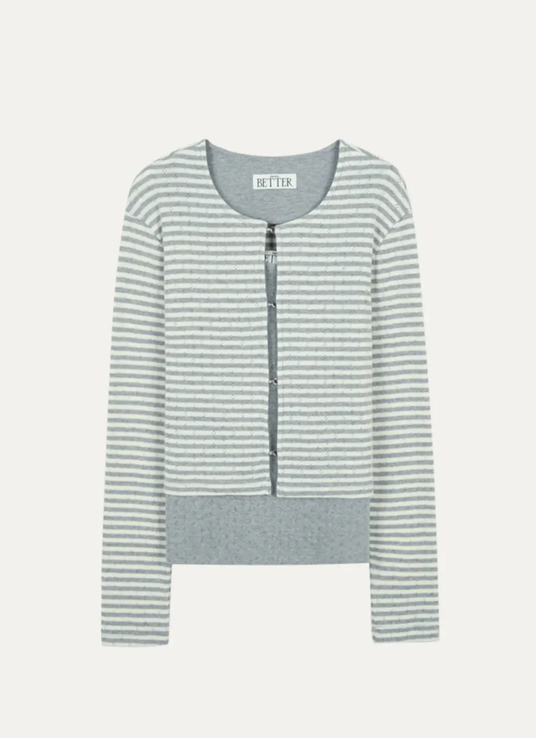 노운베러 Stripe eyelet cardigan set_Gray 상품 이미지 1