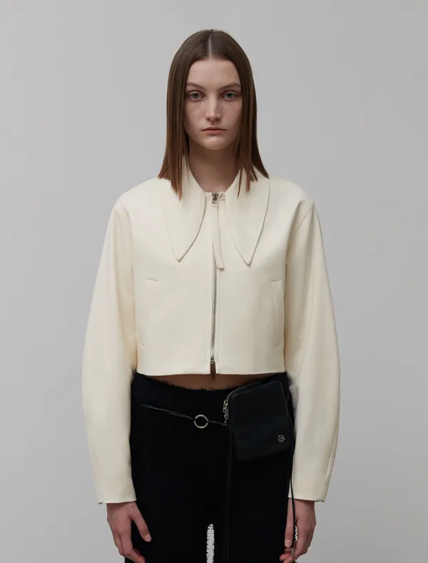 TIE COLLAR CROP ZIPUP [IVORY]