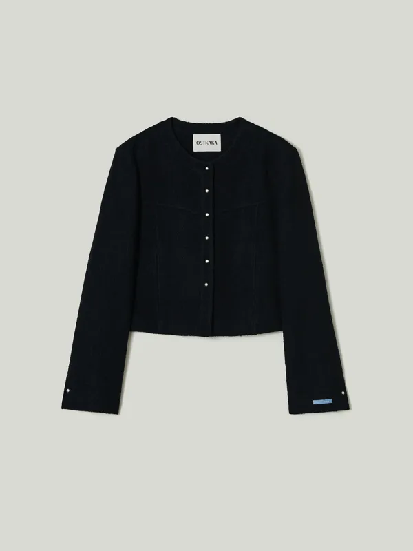 Tweed Single Round Jacket Black