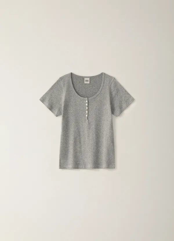 Modern Button Short T-Shirt - Gray