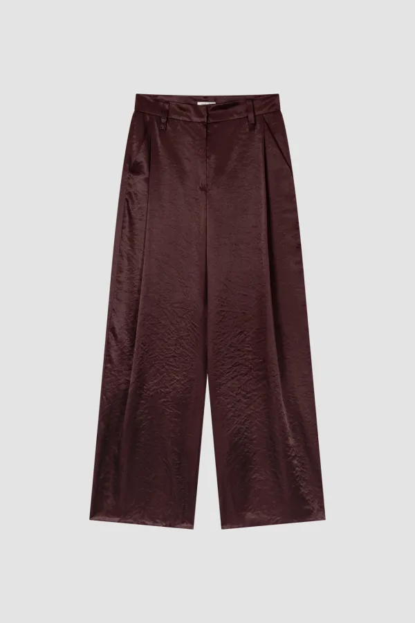 SATIN WIDE PANTS_CHERRY BROWN