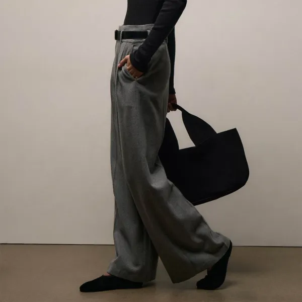 Wool Cashmere Blend Pleated Trouser - Heather Grey