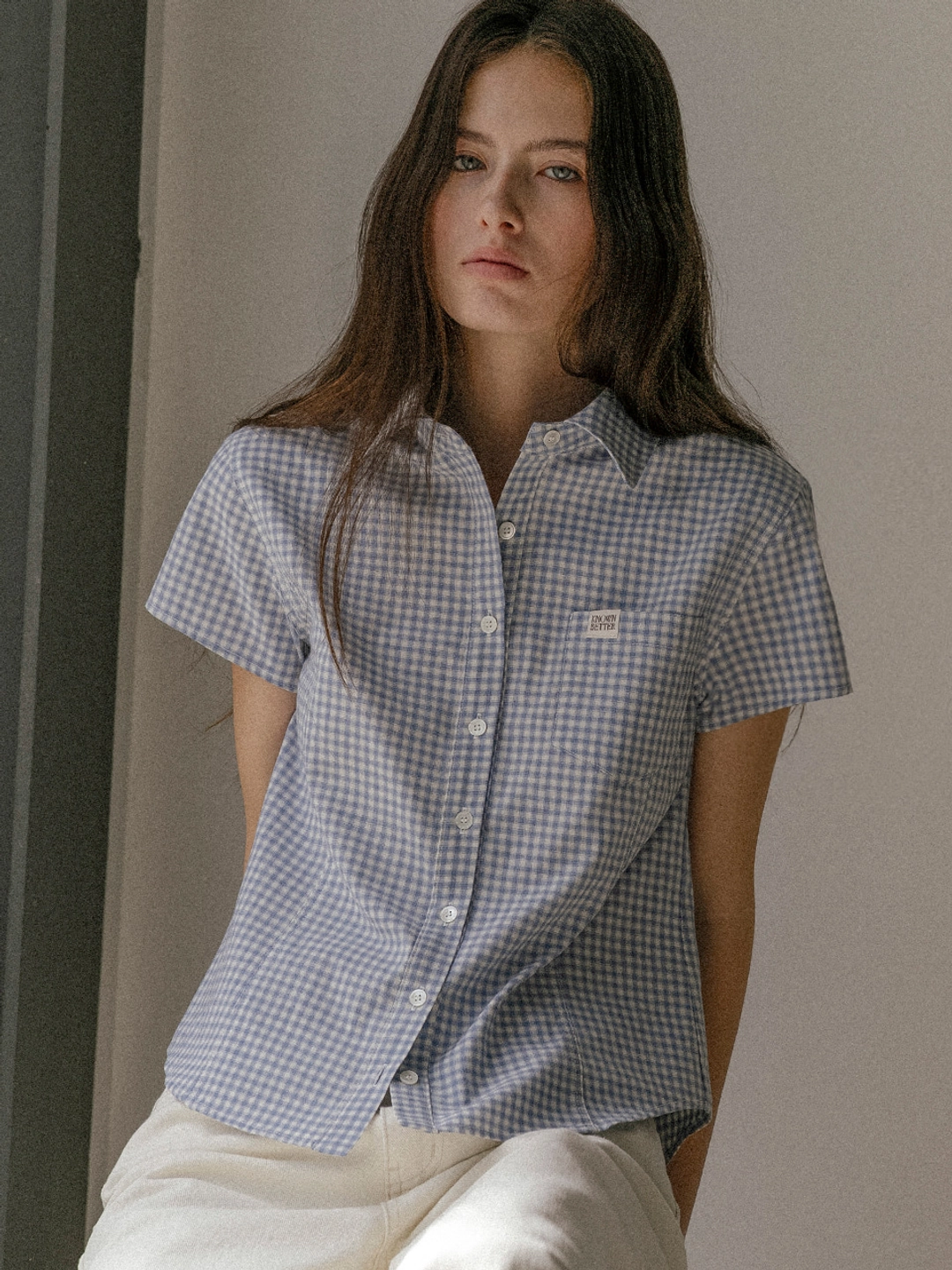 노운베러 Gingham check half shirt [KNSS03SH02]_Blue 상품 이미지 2