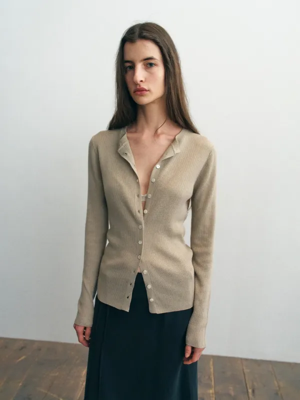 Fine Ribbed Cardigan_Beige