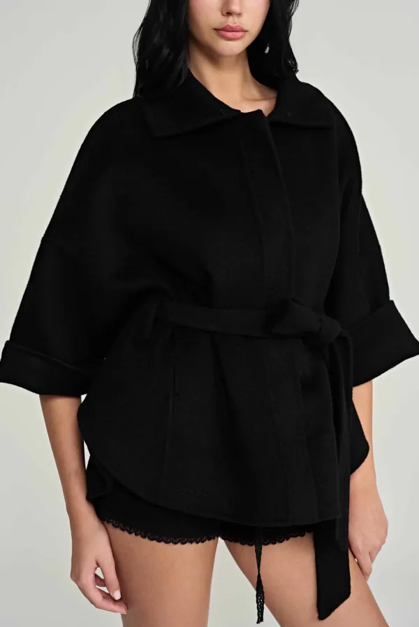 Bell cashmere cape coat, Black