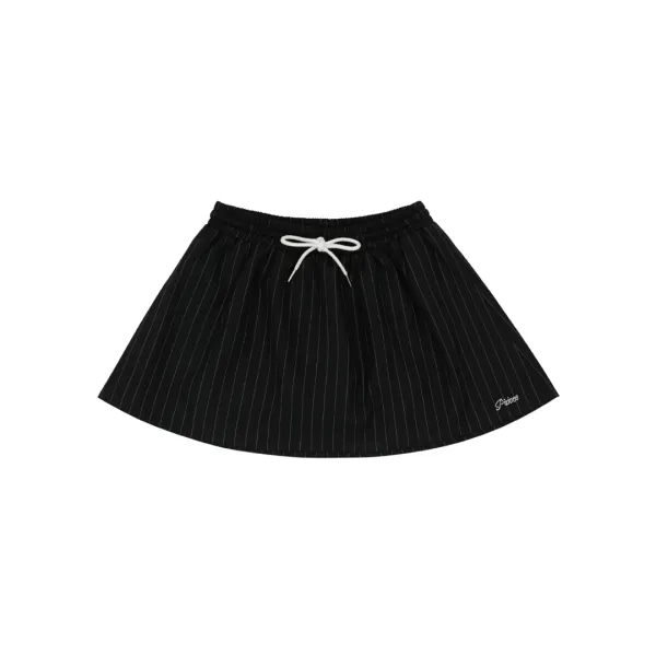 [2차] Pinstripe Drawstring Mini Skirt (ebony black)