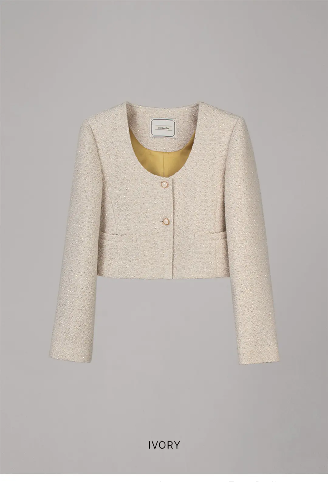 오버듀플레어 TWEED U NECK CROP JACKET_IVORY 상품 이미지 3