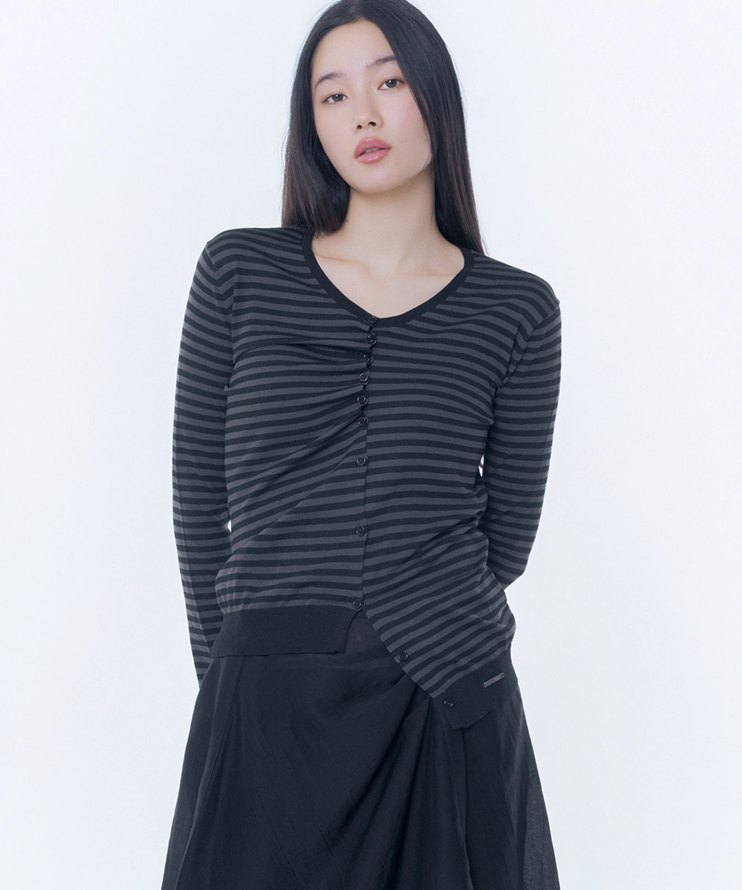 미세키서울 Half shirring button cardigan STRIPE 상품 이미지 1