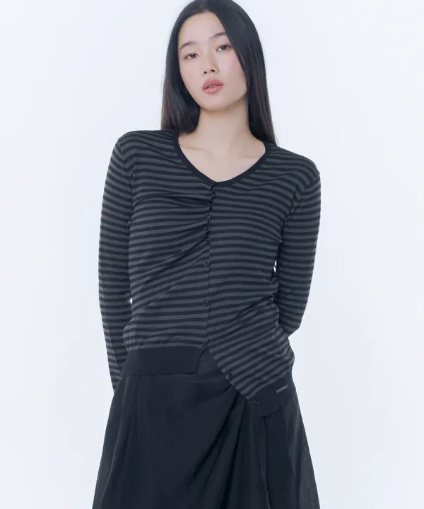 Half shirring button cardigan STRIPE