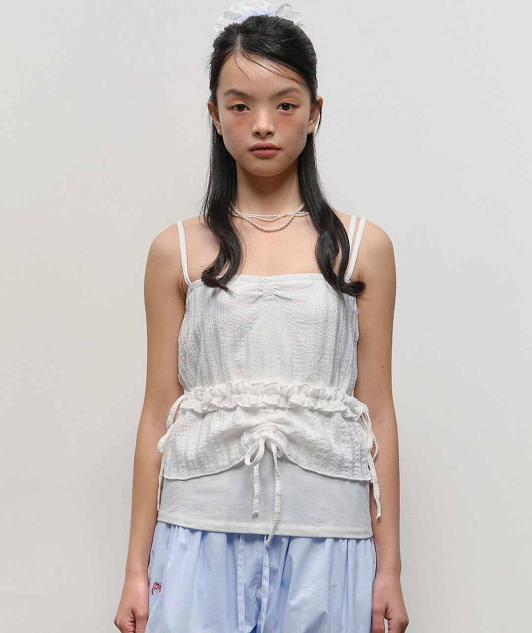 타입서비스 Layered Shirring Strap Top [White] 상품 이미지 2