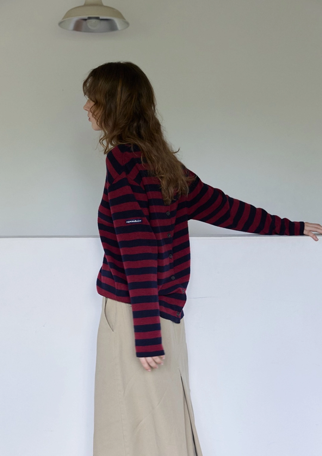 오픈도어 Convertible Stripe Knit Burgundy/Navy 상품 이미지 1