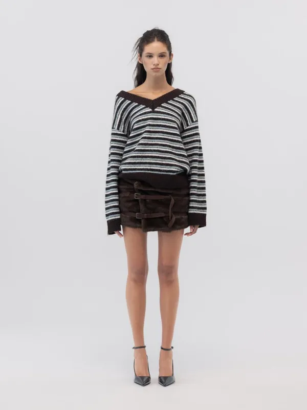 FLUFFY BELT SKIRT (DARK BROWN)