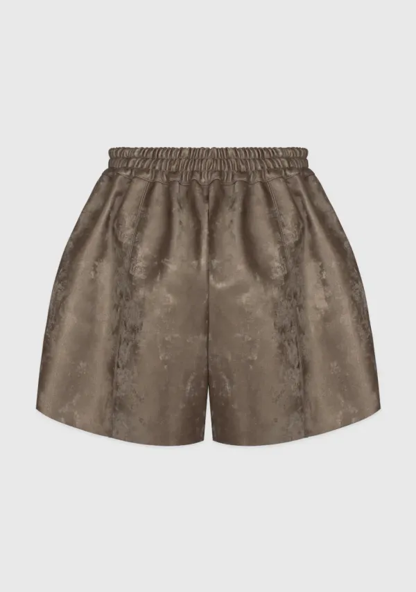3rd) Silky Suede Leather Shorts Beige
