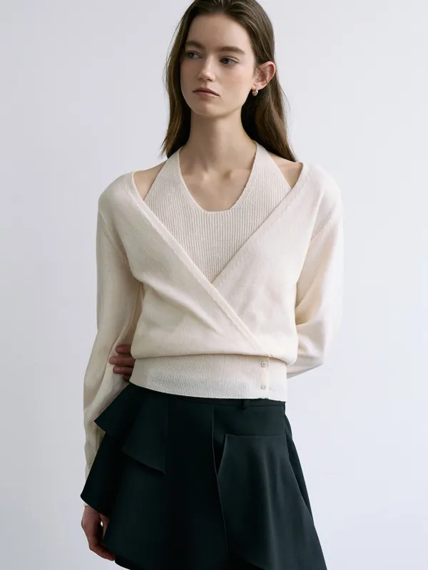 comos 1671 halterneck layered wrap knit (ivory)