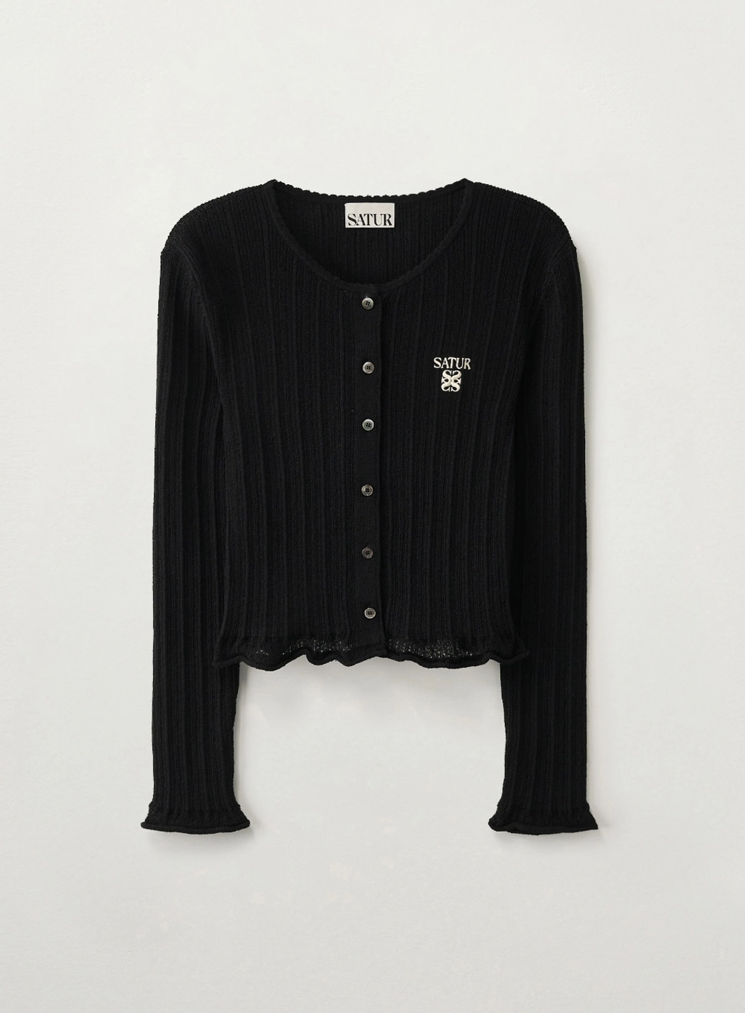세터 (W) Sheer Long Sleeve Crop Cardigan - Black 상품 이미지 1