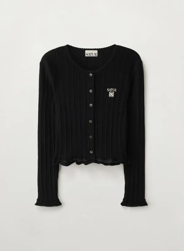 (W) Sheer Long Sleeve Crop Cardigan - Black