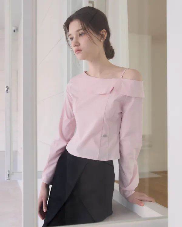 Unbalance off shoulder blouse - pink
