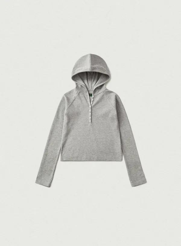 Moria Ribbed Henley Hoodie_Melange Grey [10월 말 순차 배송]