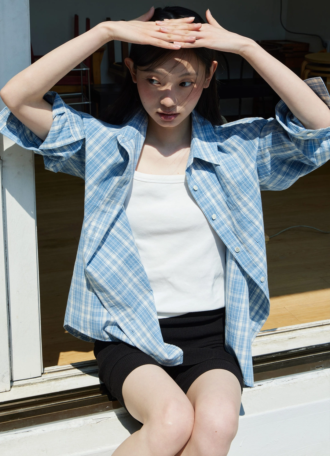 스텝어라운드 [2차] Soft cotton washing check shirts_BLUE 상품 이미지 2