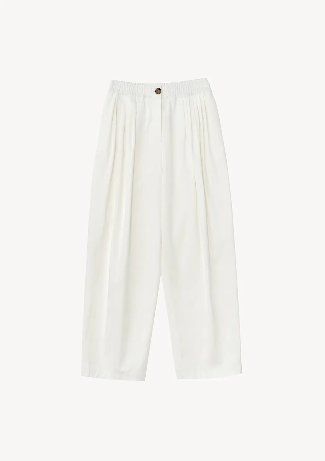 Cotton Volume Tuck Pants in Ivory