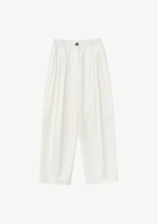 Cotton Volume Tuck Pants in Ivory