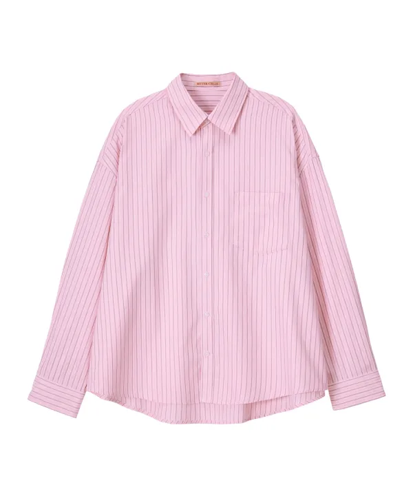 Oversized Sasha Stripe Shirt-Pink
