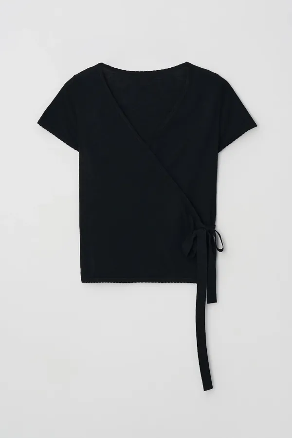 wrap knit top - black