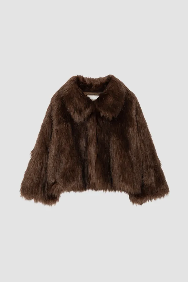 VEGAN FUR JACKET_BROWN